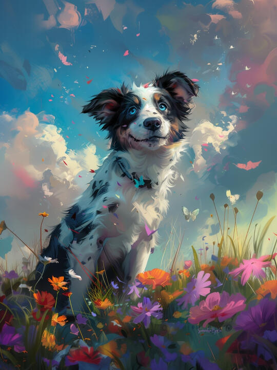 Happy Spring Day Border Collie